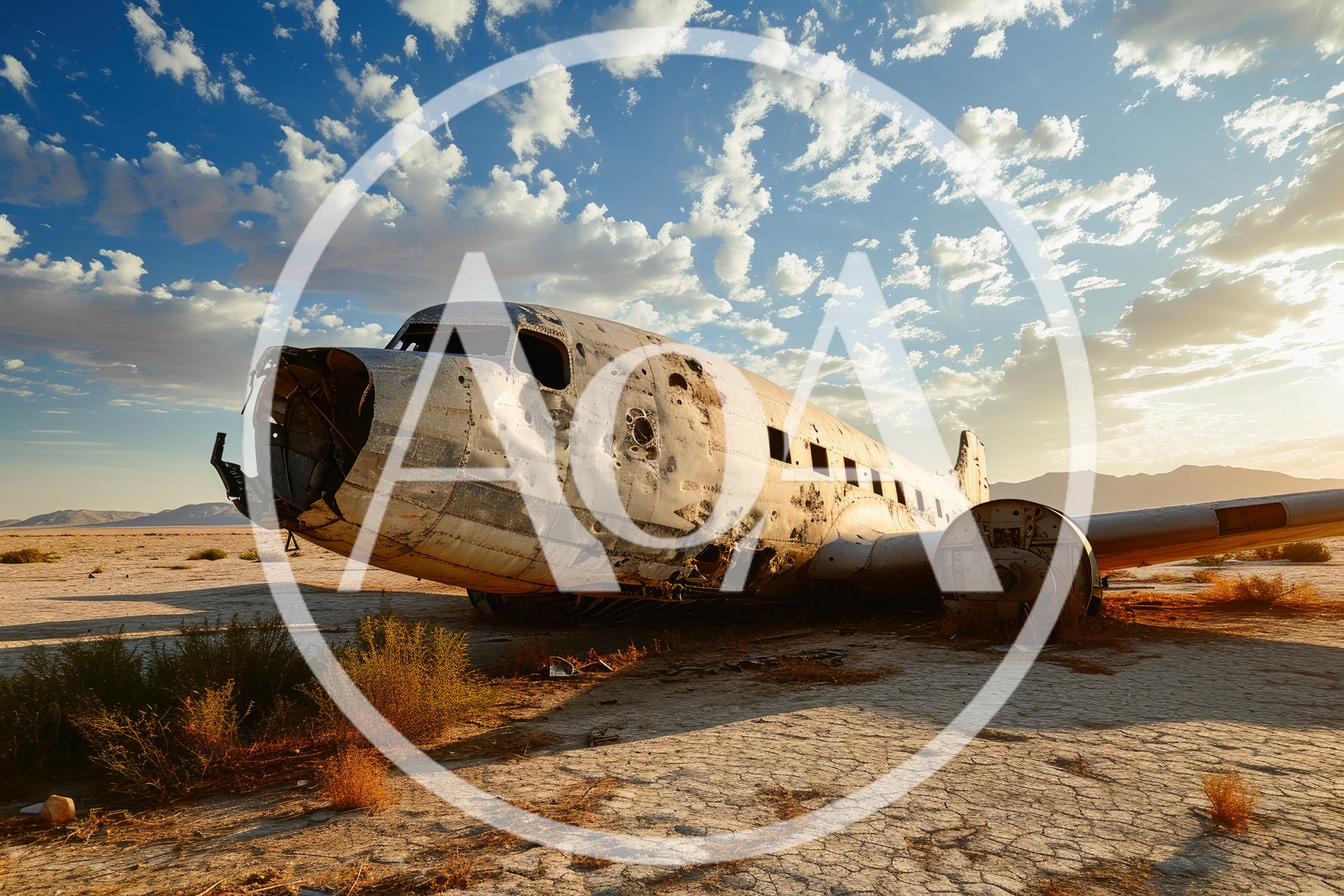 Abandoned Wrecked Airplane In A Desert Landscape