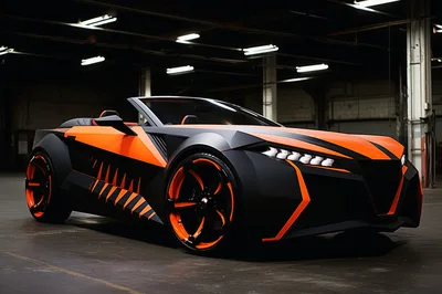 Futuristic Matte Black And Orange Sports Car