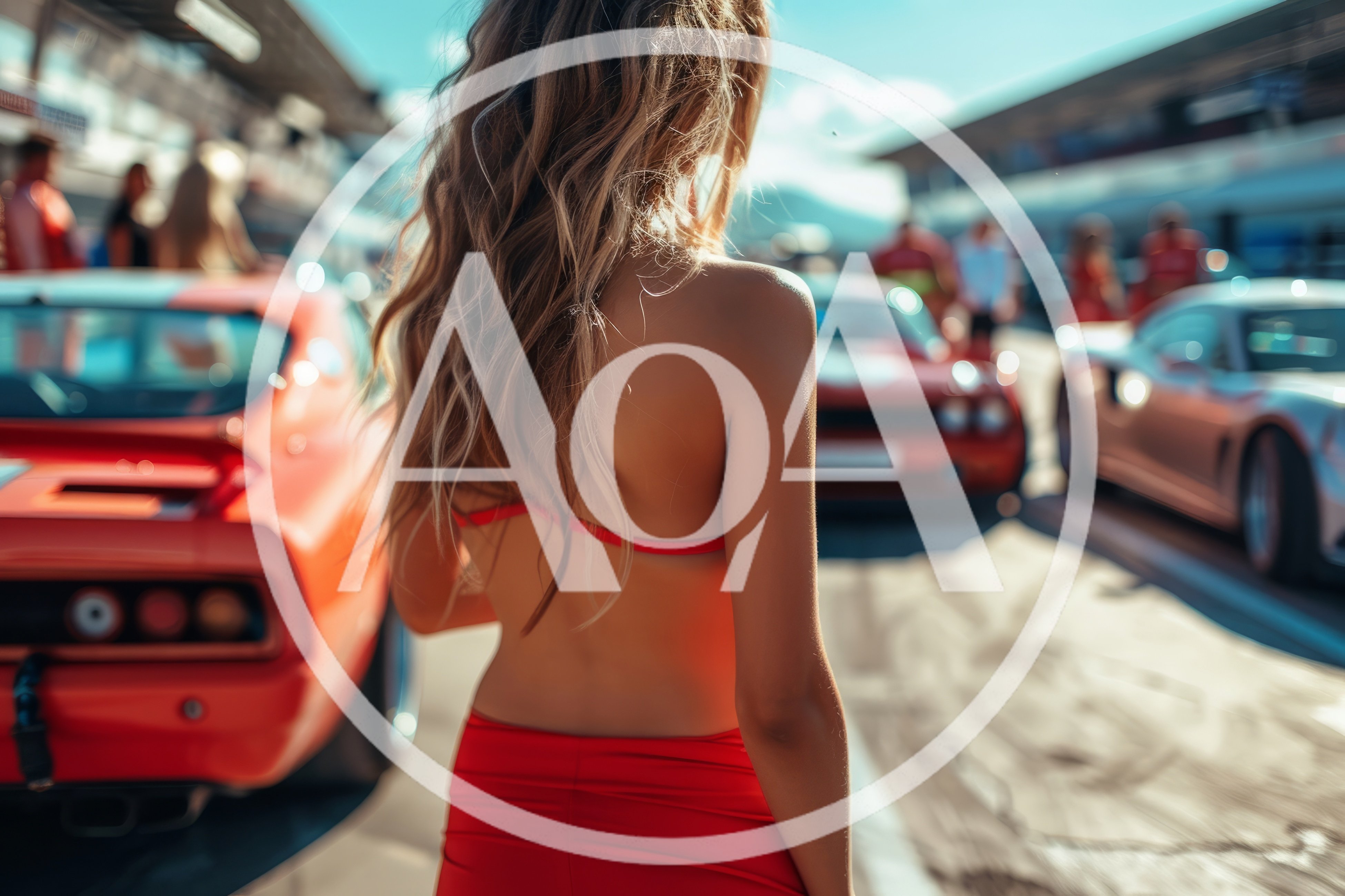 Woman Standing Near Sports Cars At A Racetrack