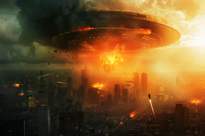 Alien Mothership Attacking A Futuristic Cityscape