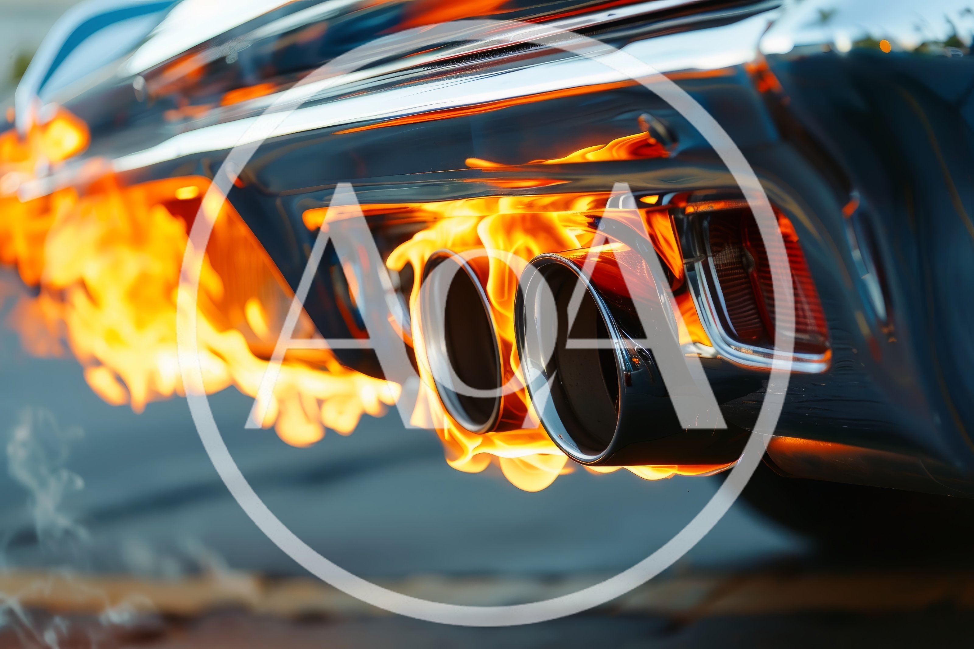 Close Up Of Car Exhaust Pipes Spewing Intense Flames