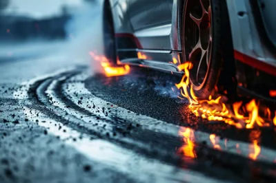 Sports Car Drifting With Burning Tires On Asphalt