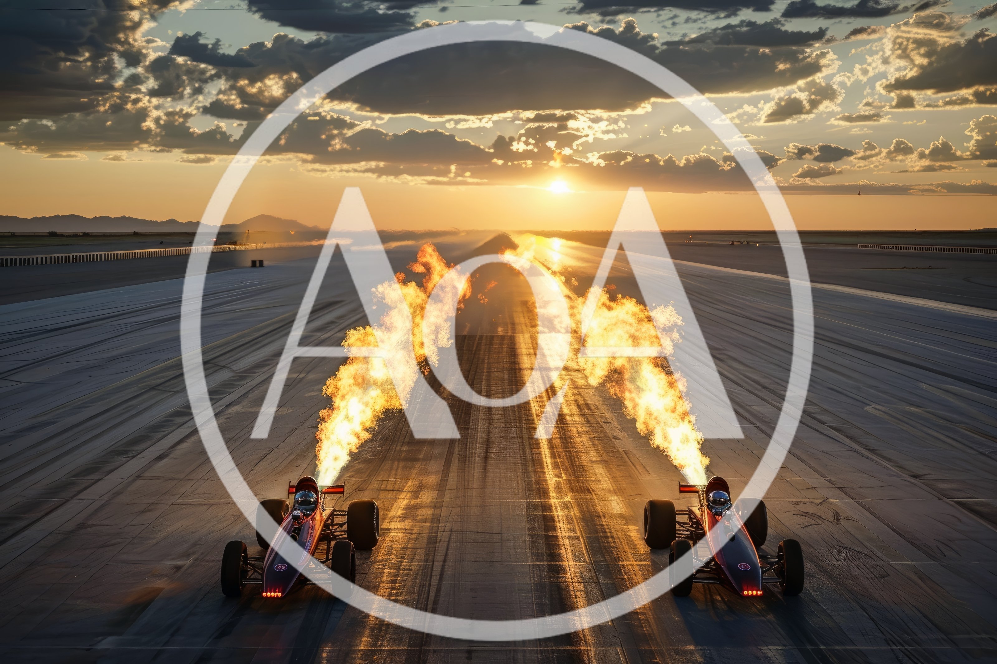 Two Jet Powered Dragsters Racing At Sunset