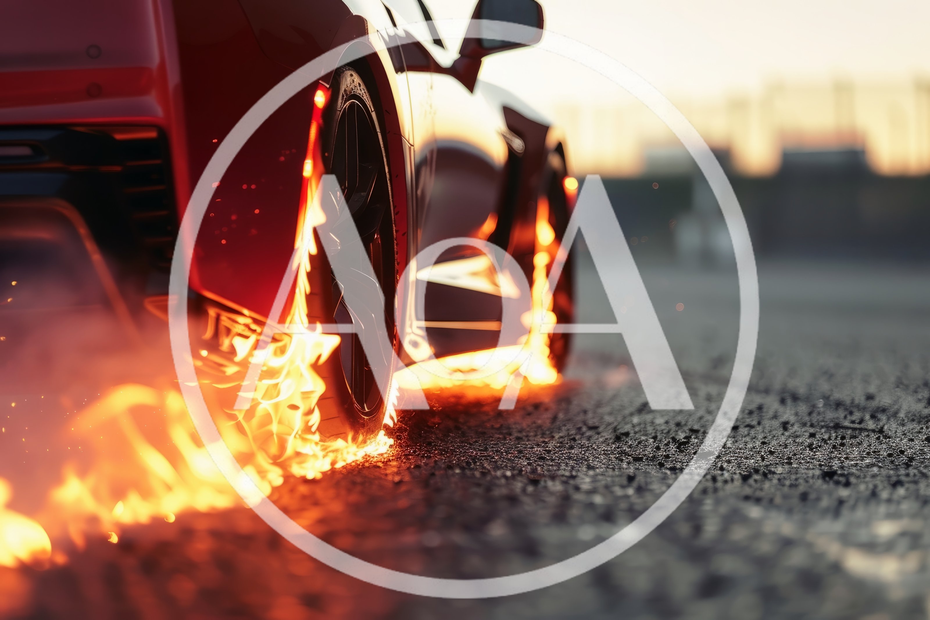 Red Sports Car Drifting With Flaming Tires