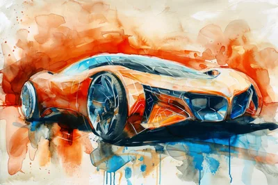 Watercolor Illustration Of A Futuristic Sports Car