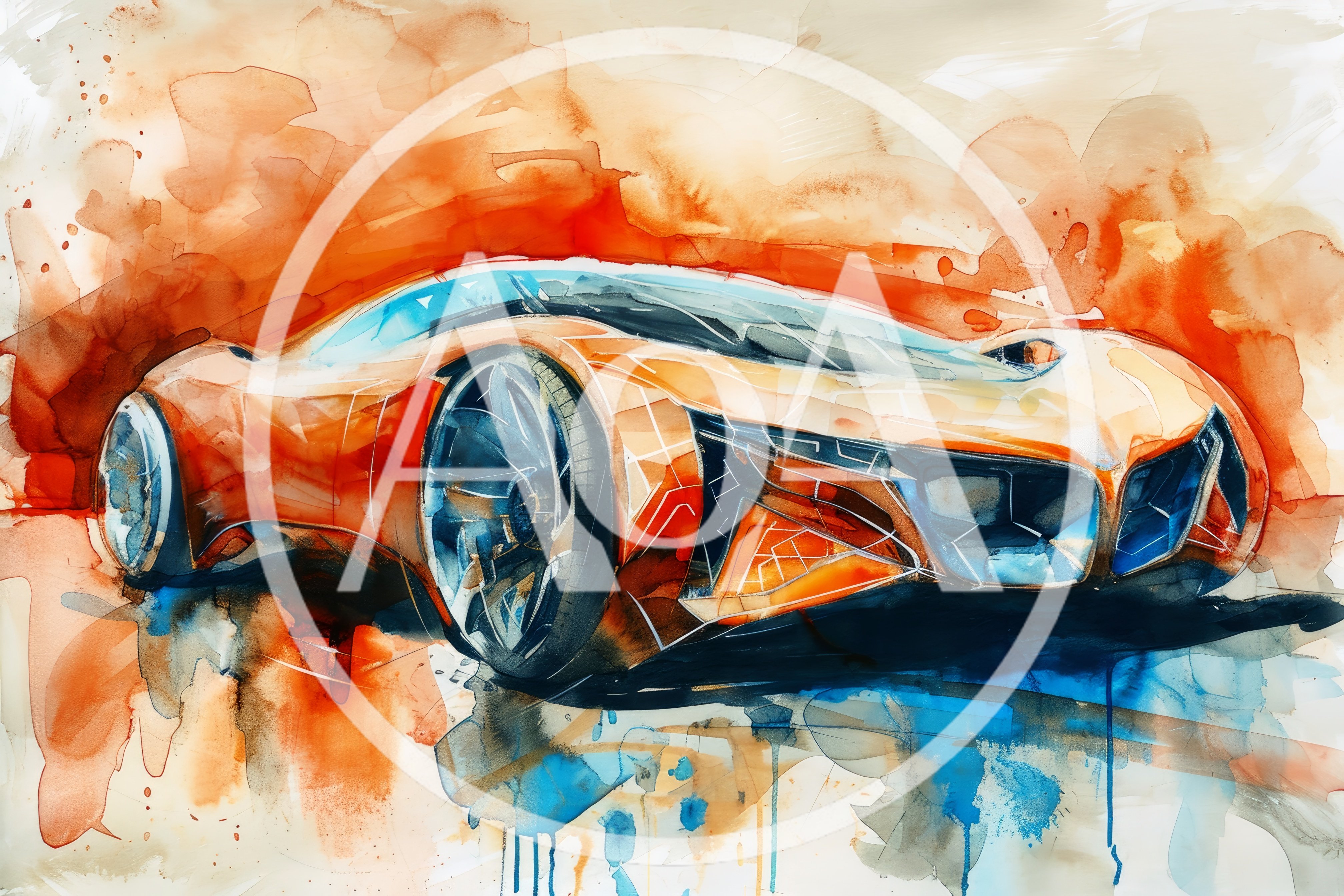 Watercolor Illustration Of A Futuristic Sports Car