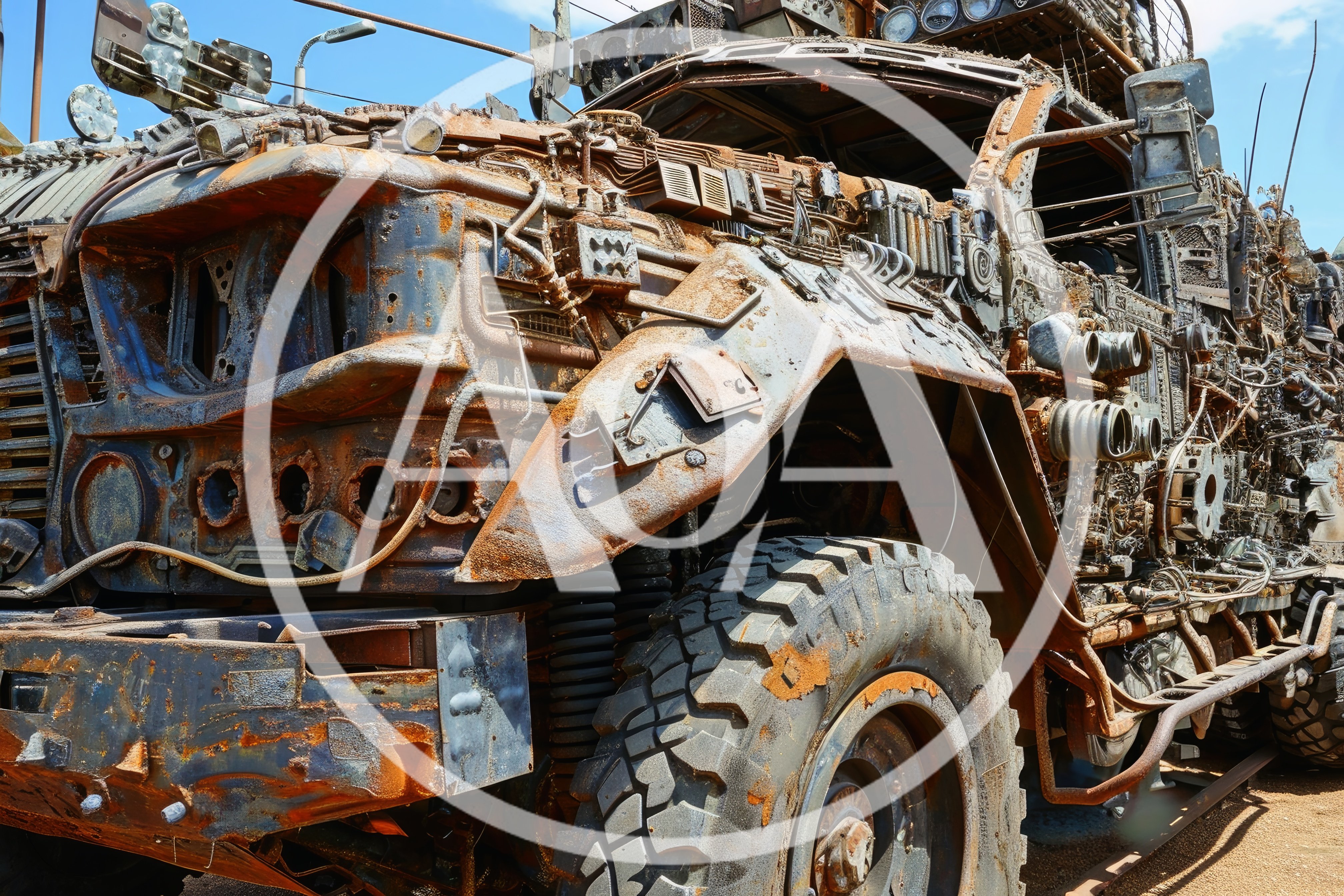 Post-Apocalyptic Rusty Armored Vehicle In Desert
