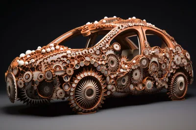 Intricate Steampunk Style Car Sculpture Made Of Gears