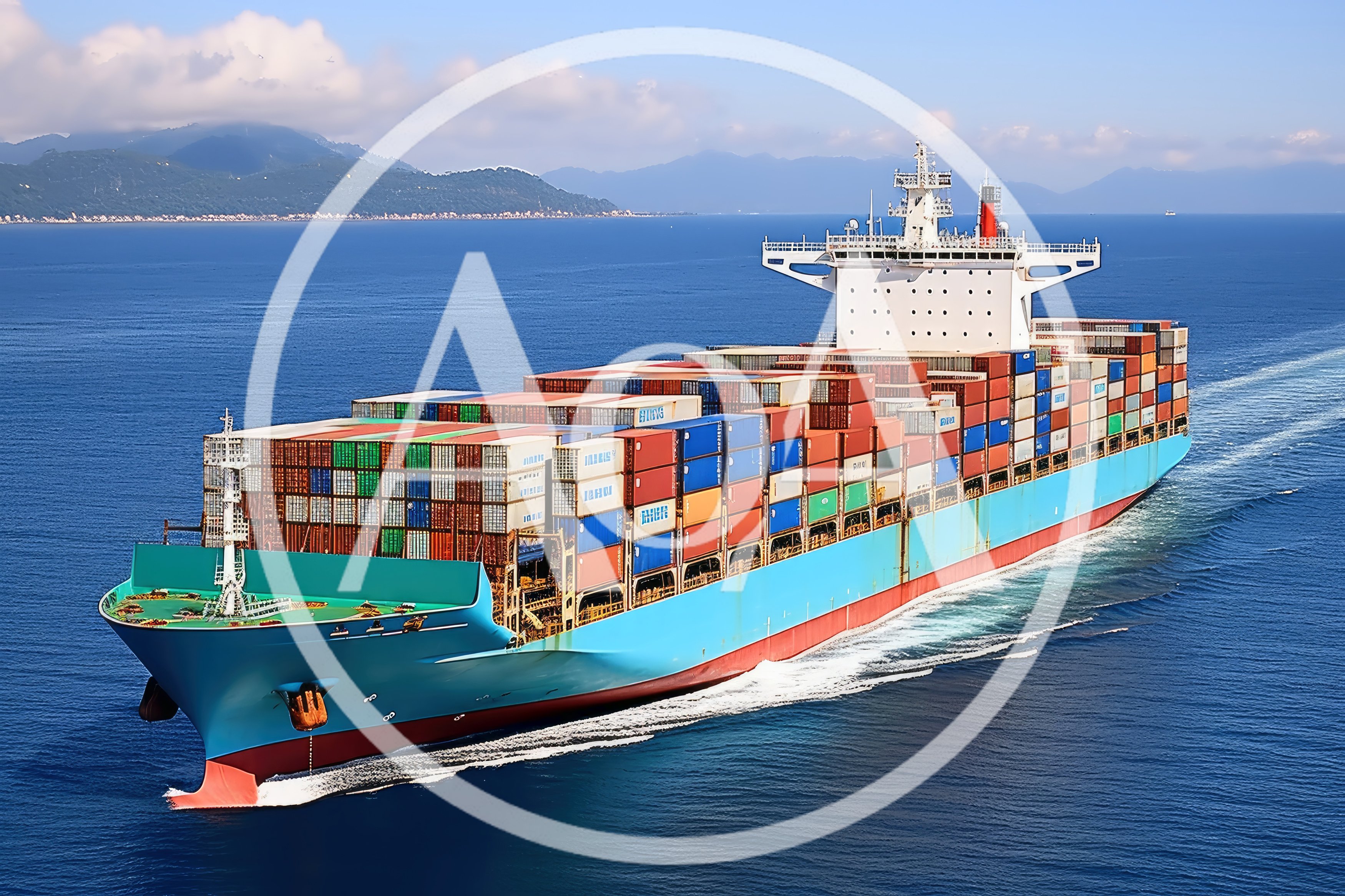 Large Container Ship Sailing Across Open Ocean