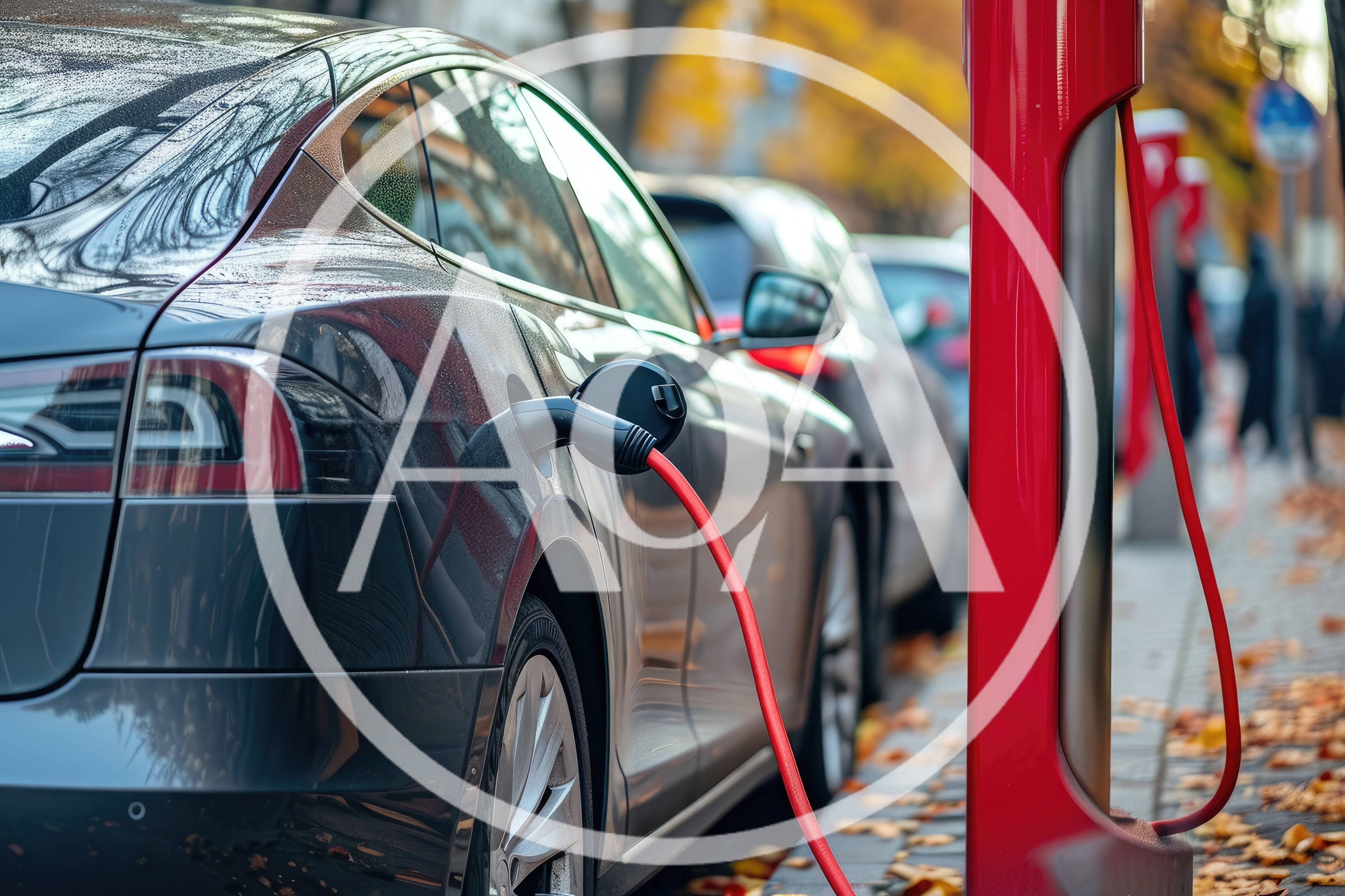 Electric Vehicle Charging At A Public Supercharger Station