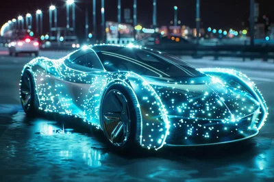 Futuristic Sports Car With Glowing Blue Lights