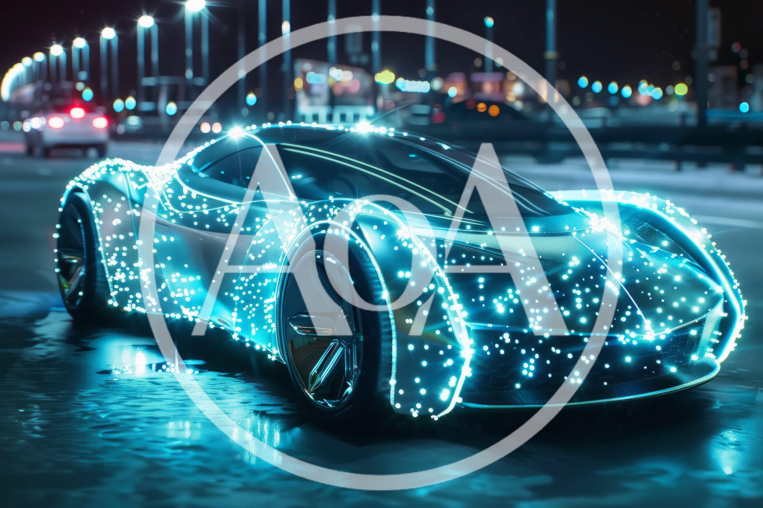 Futuristic Sports Car With Glowing Blue Lights