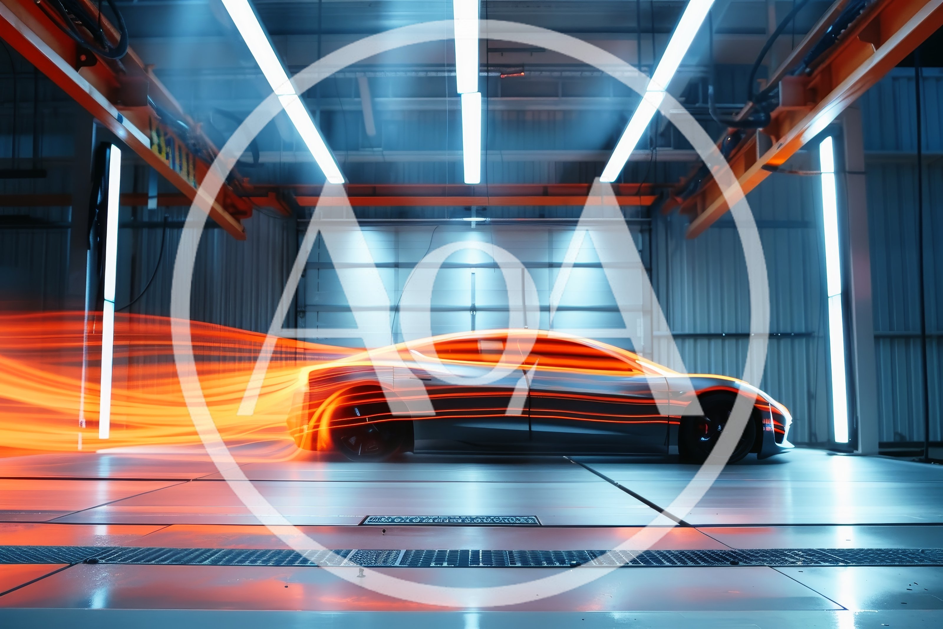 Futuristic Sports Car In Aerodynamic Wind Tunnel Testing