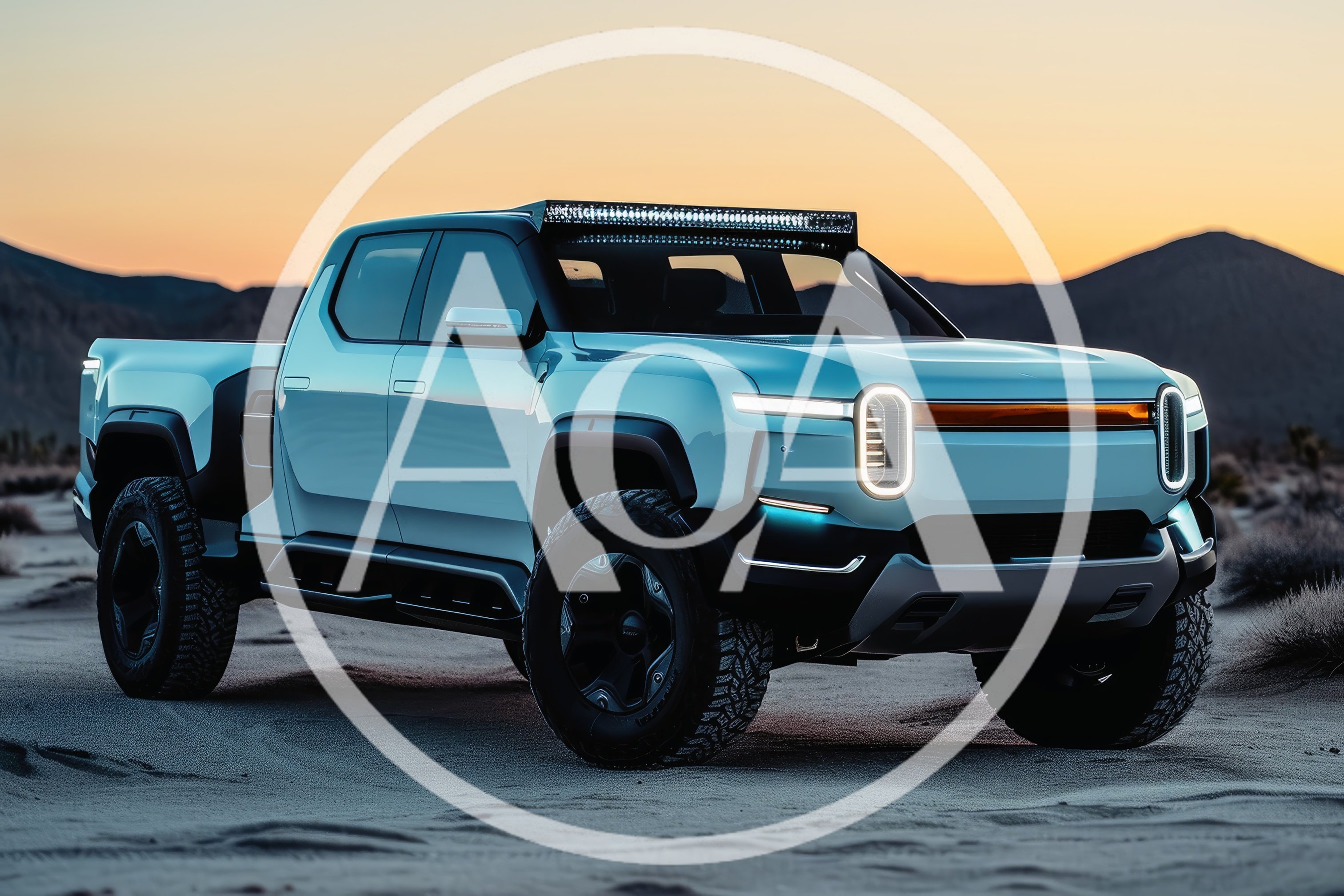Modern Electric Pickup Truck In Desert Landscape