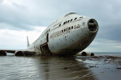 Abandoned Boeing 747 Wreckage On A Remote Beach
