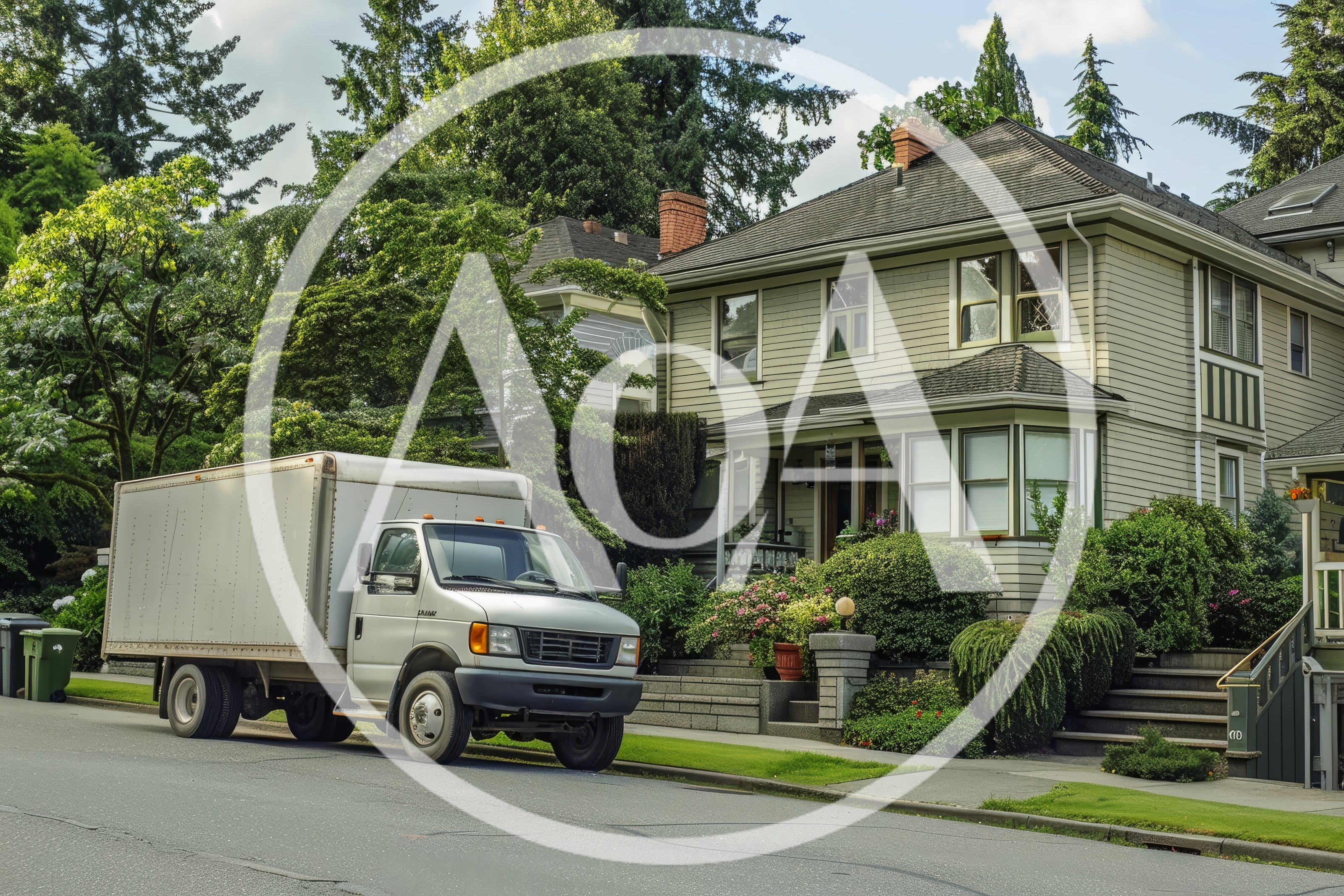 Moving Truck Parked In Front Of A Residential House