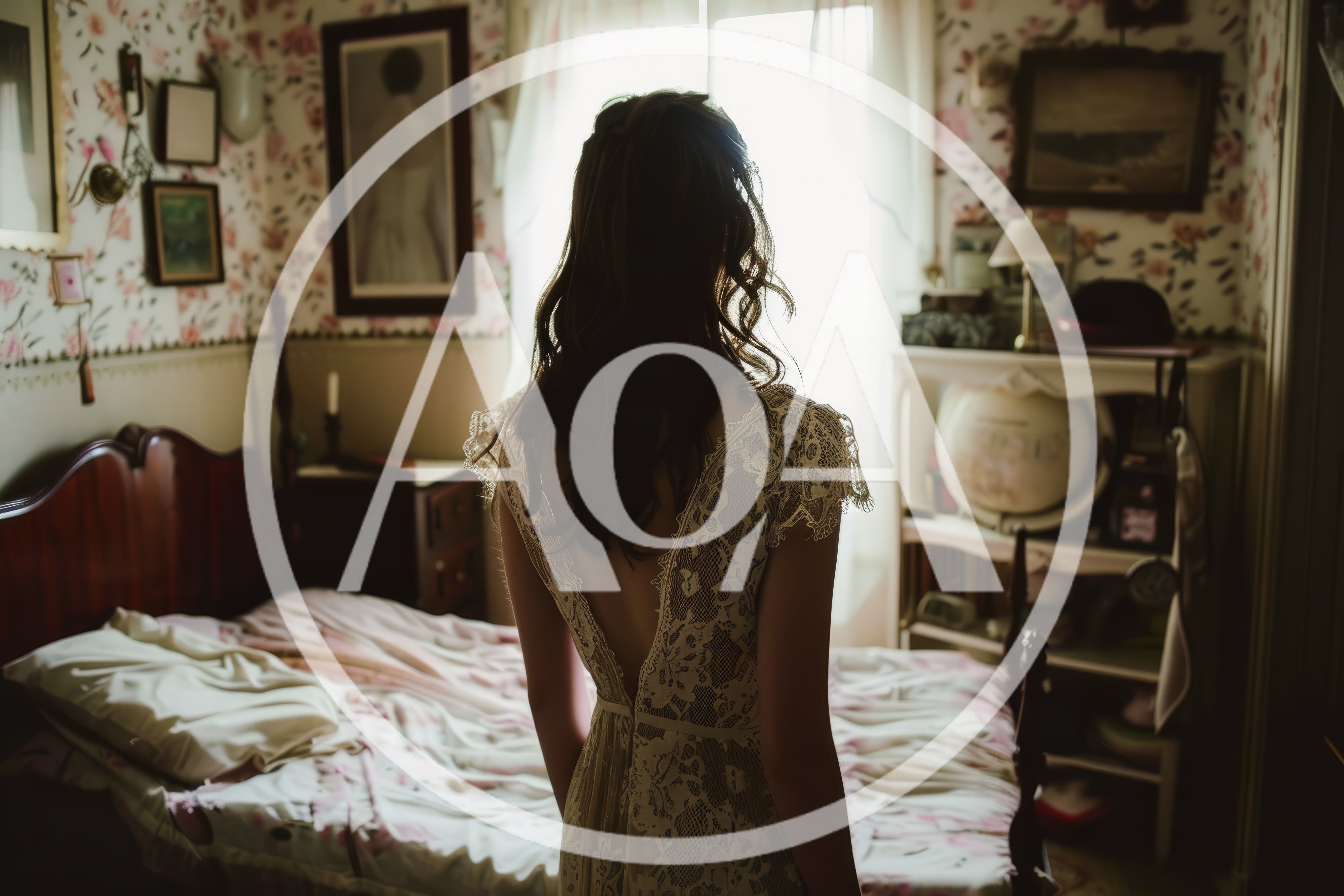 Bride Standing In Bedroom Before Wedding Ceremony