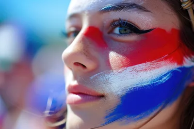 Young Woman With Dutch Flag Face Paint