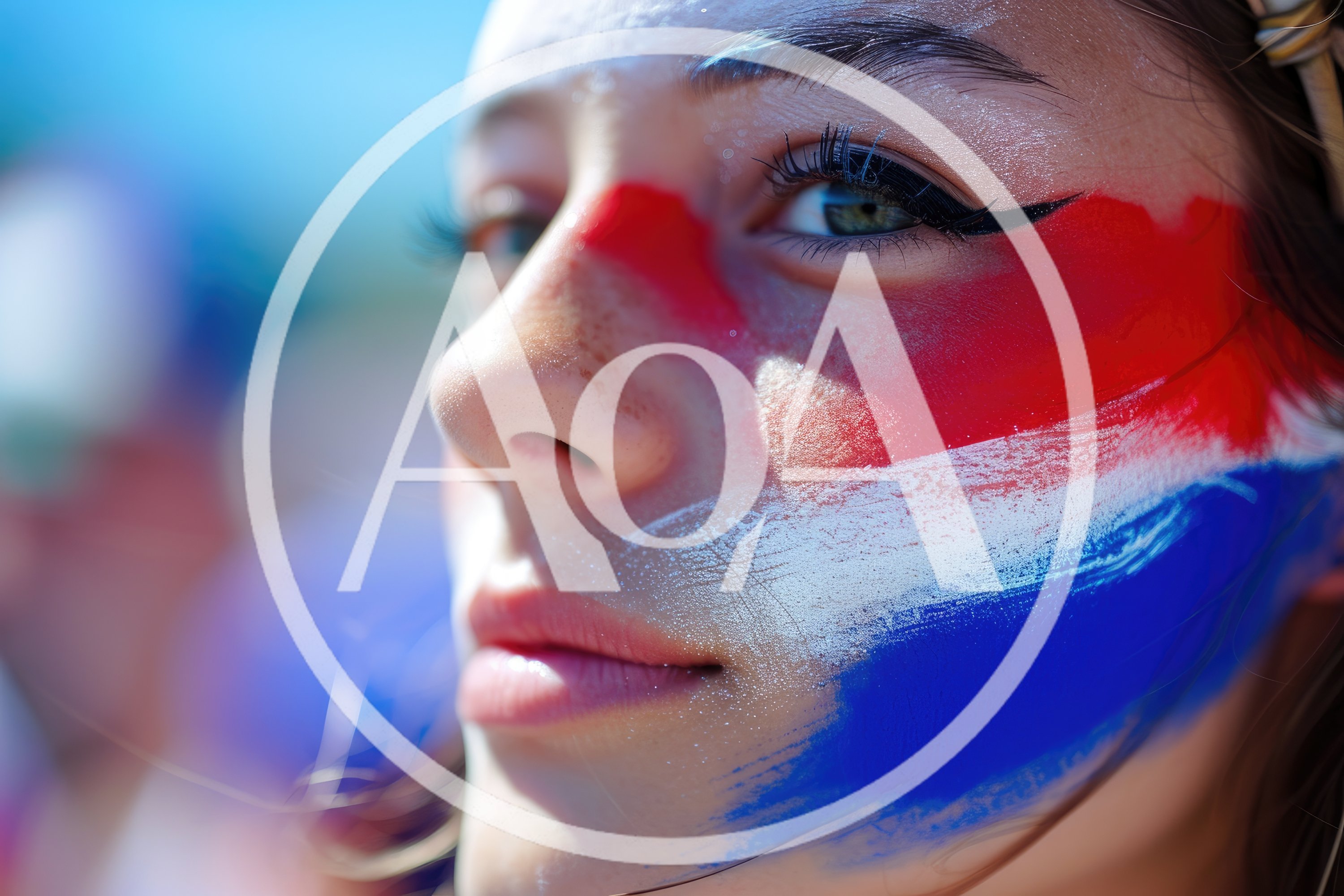 Young Woman With Dutch Flag Face Paint
