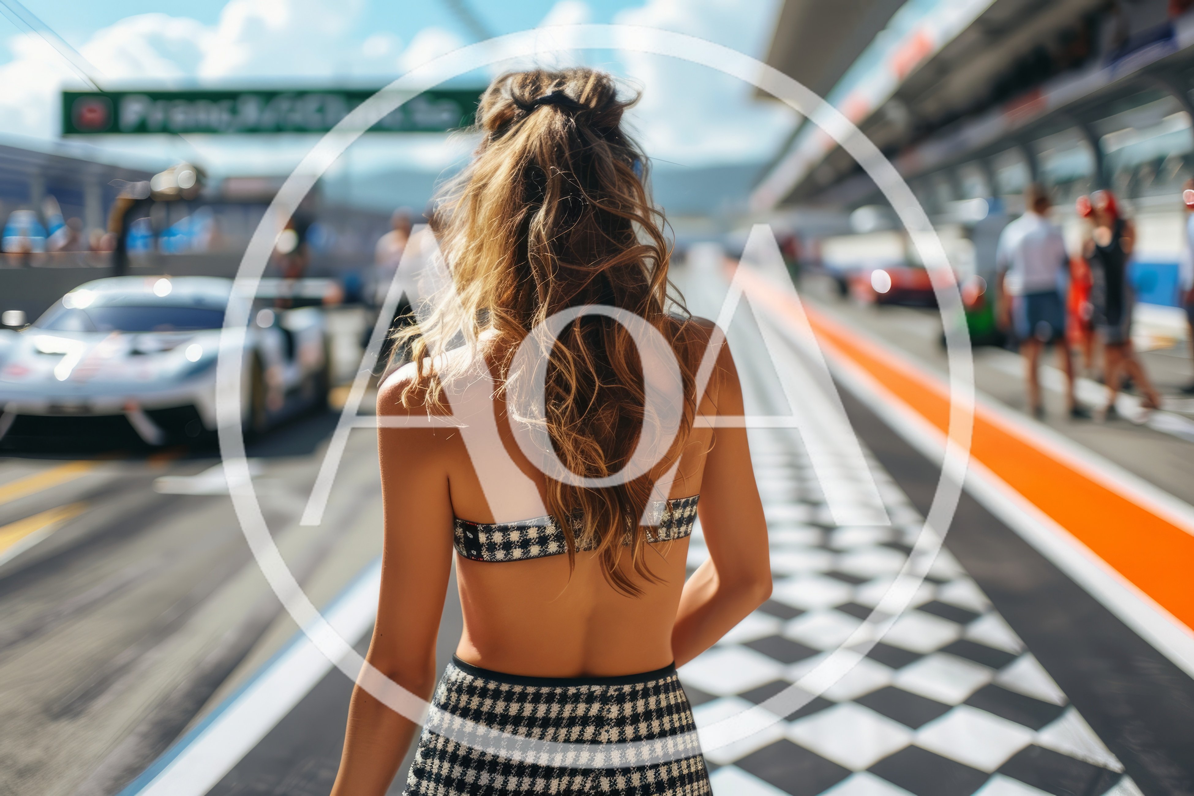 Woman Walking Down A Racetrack Pit Lane