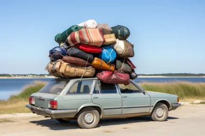 Overloaded Station Wagon Packed With Luggage