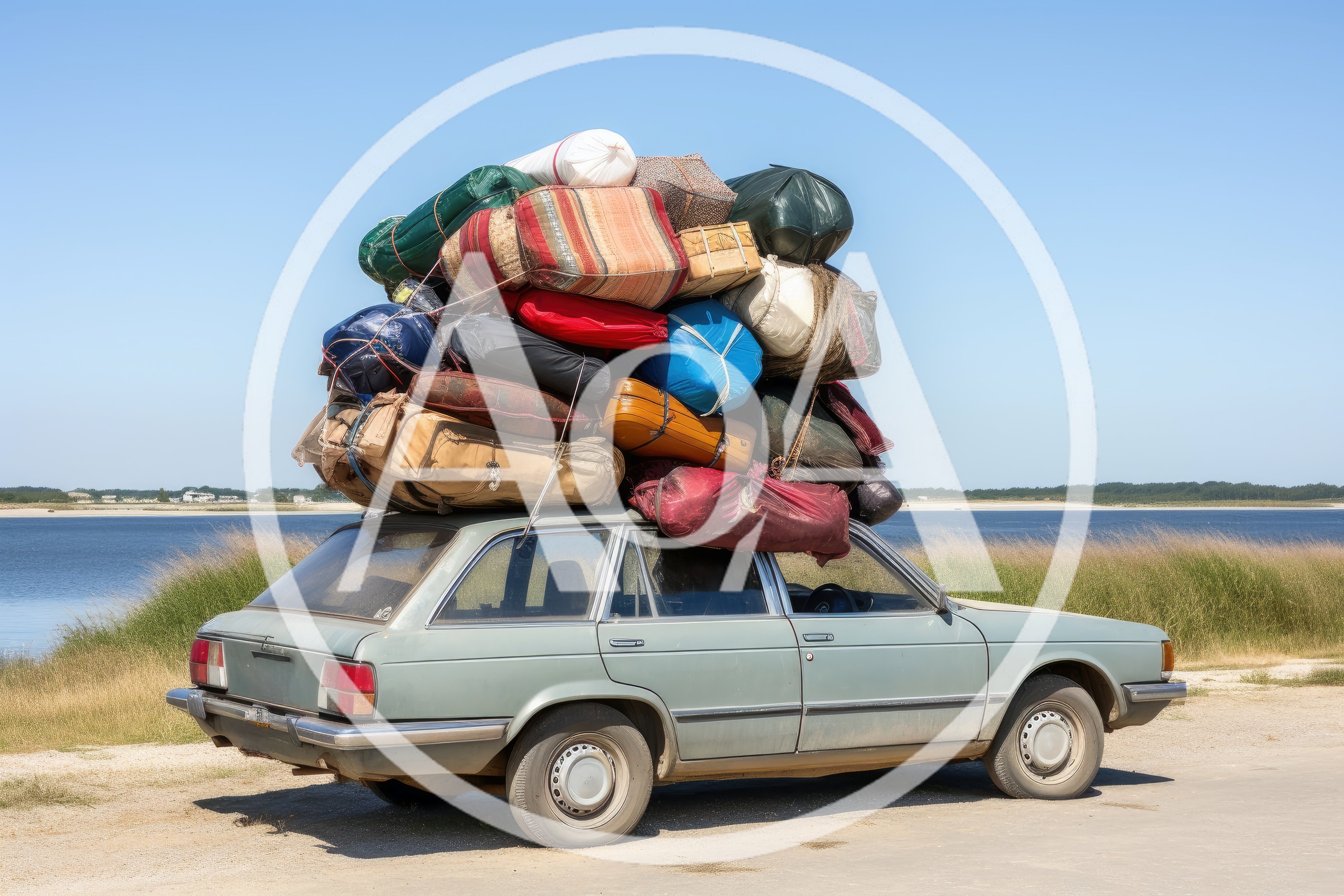 Overloaded Station Wagon Packed With Luggage