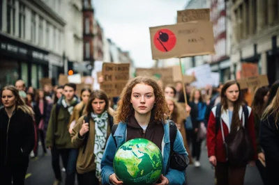 Young Activist Holding Globe During Climate Change Protest