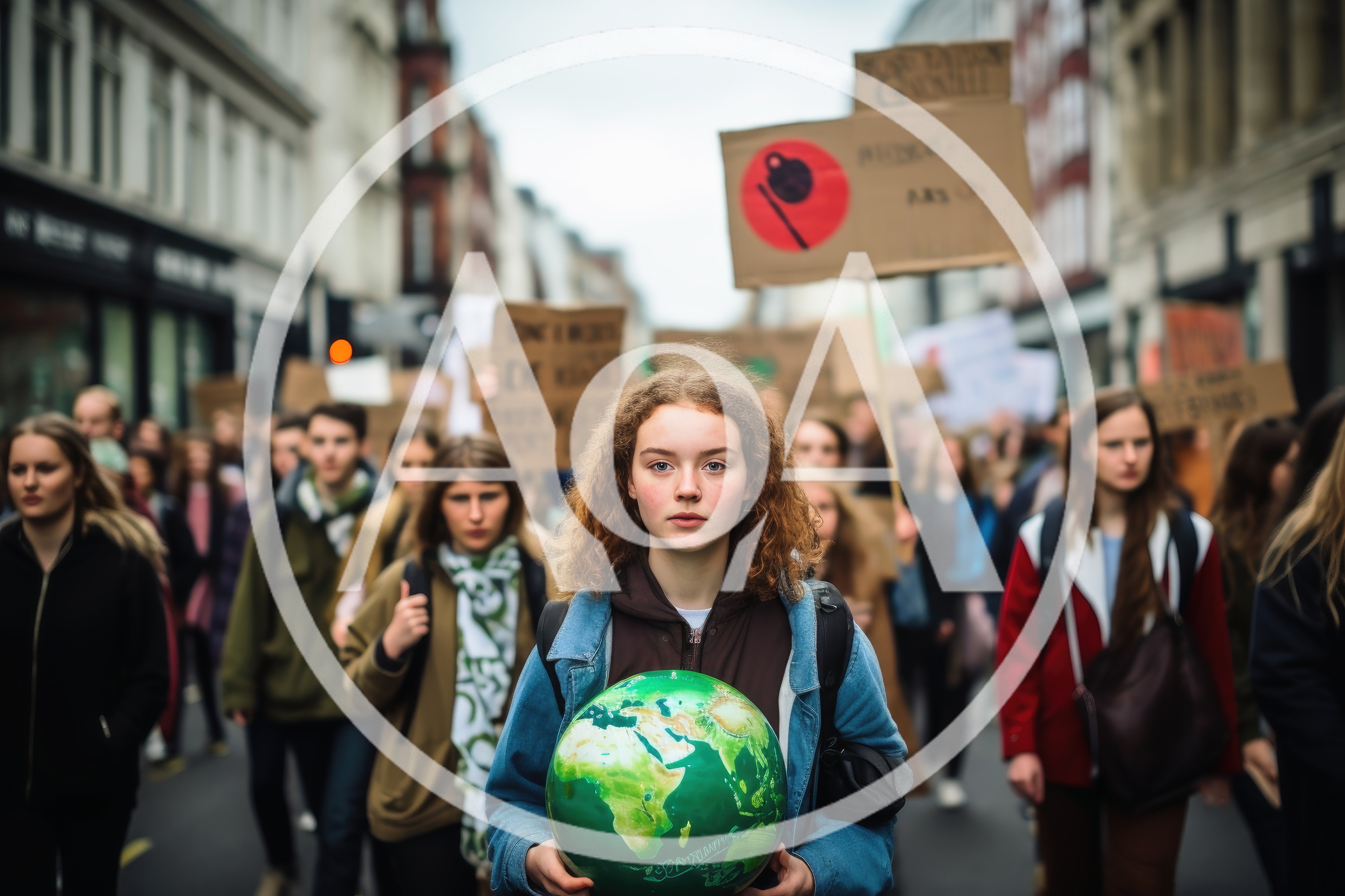 Young Activist Holding Globe During Climate Change Protest