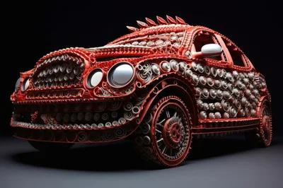Red Car Sculpture Made From Recycled Metal Cans