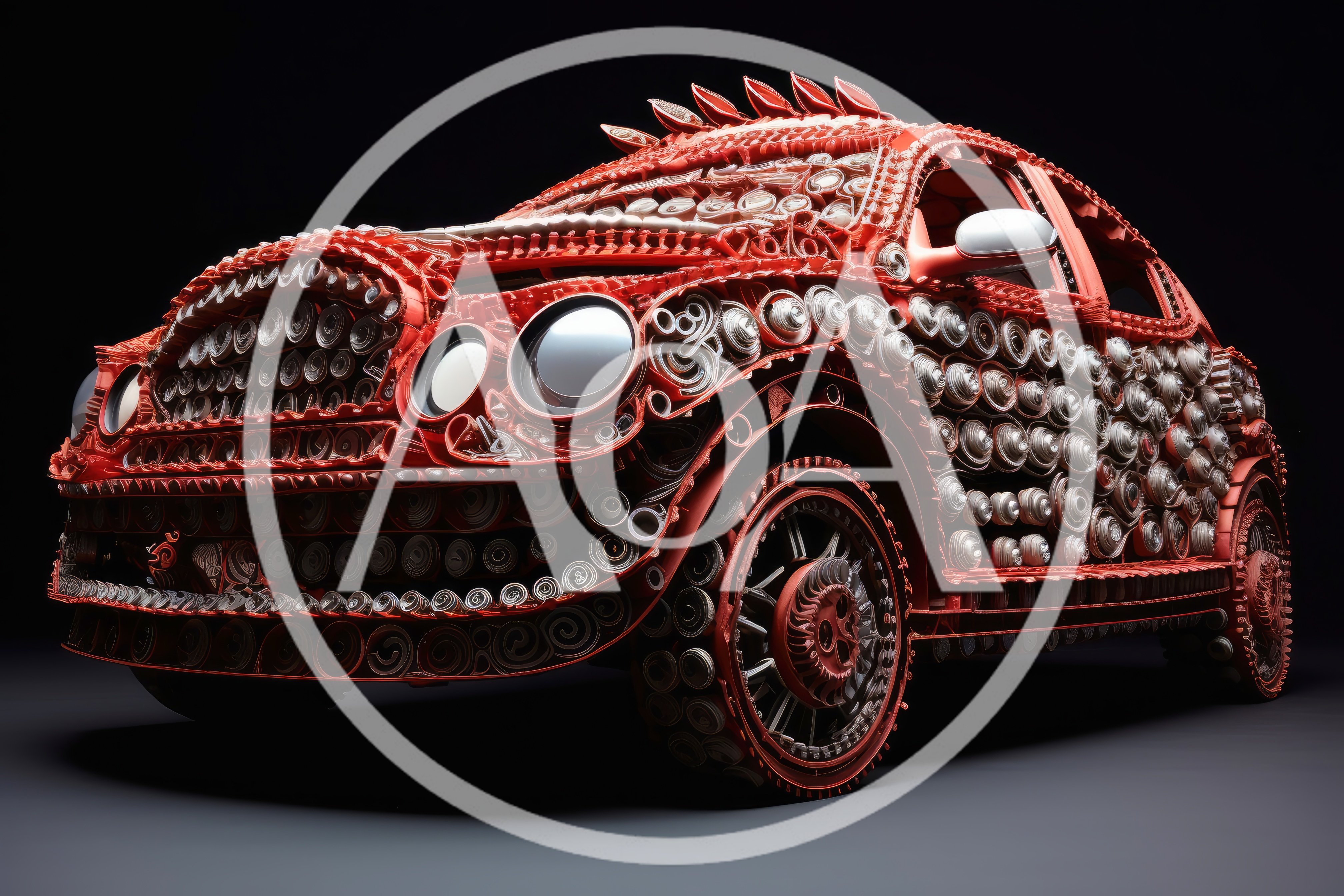Red Car Sculpture Made From Recycled Metal Cans