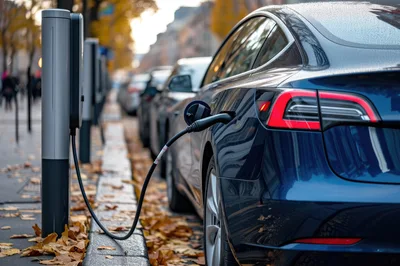 Electric Vehicle Charging At A Street Side Station