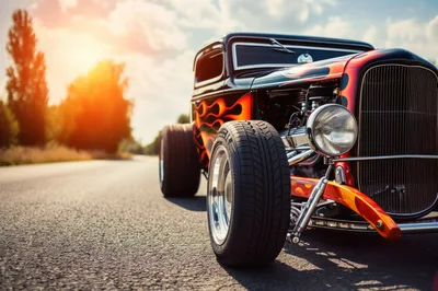 Custom Hot Rod Car Parked On A Sunny Road