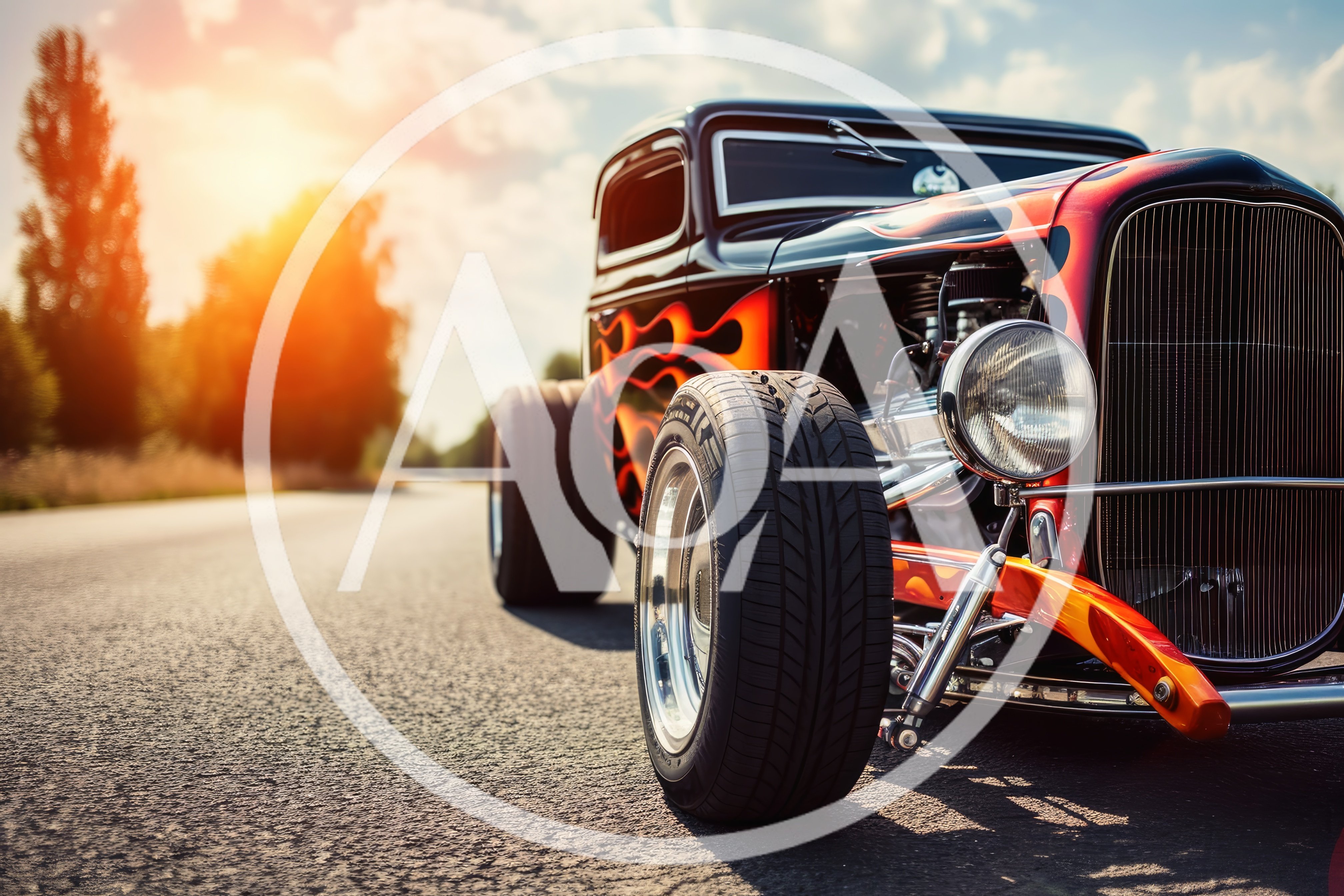 Custom Hot Rod Car Parked On A Sunny Road