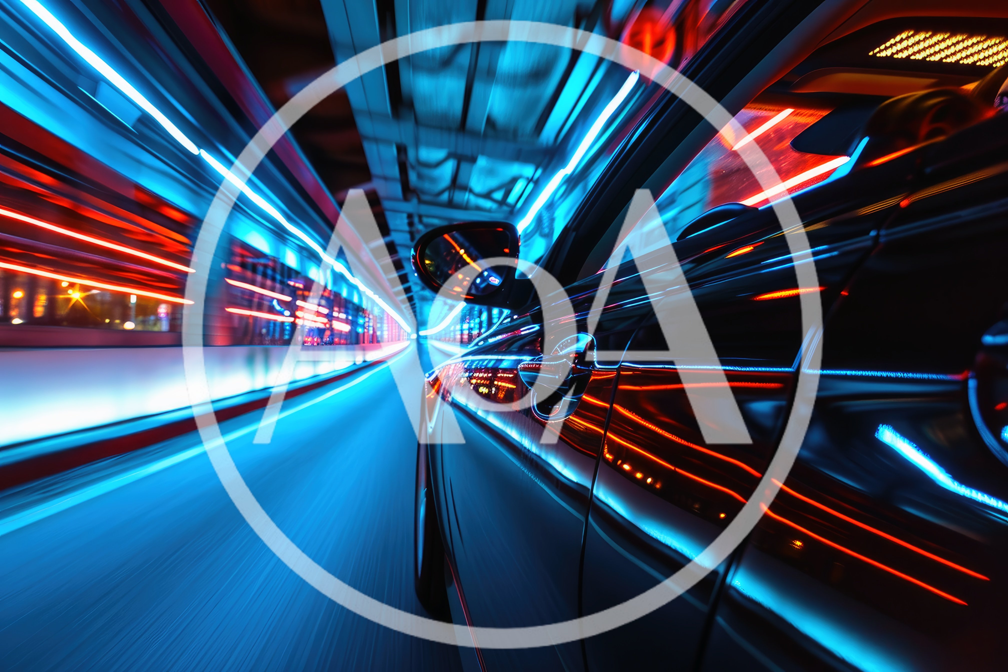 Black Car Driving Through A Neon Lit Tunnel