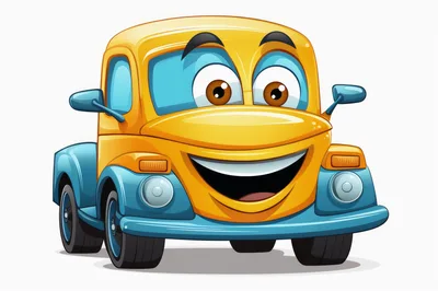 Cartoon Yellow And Blue Pickup Truck Character