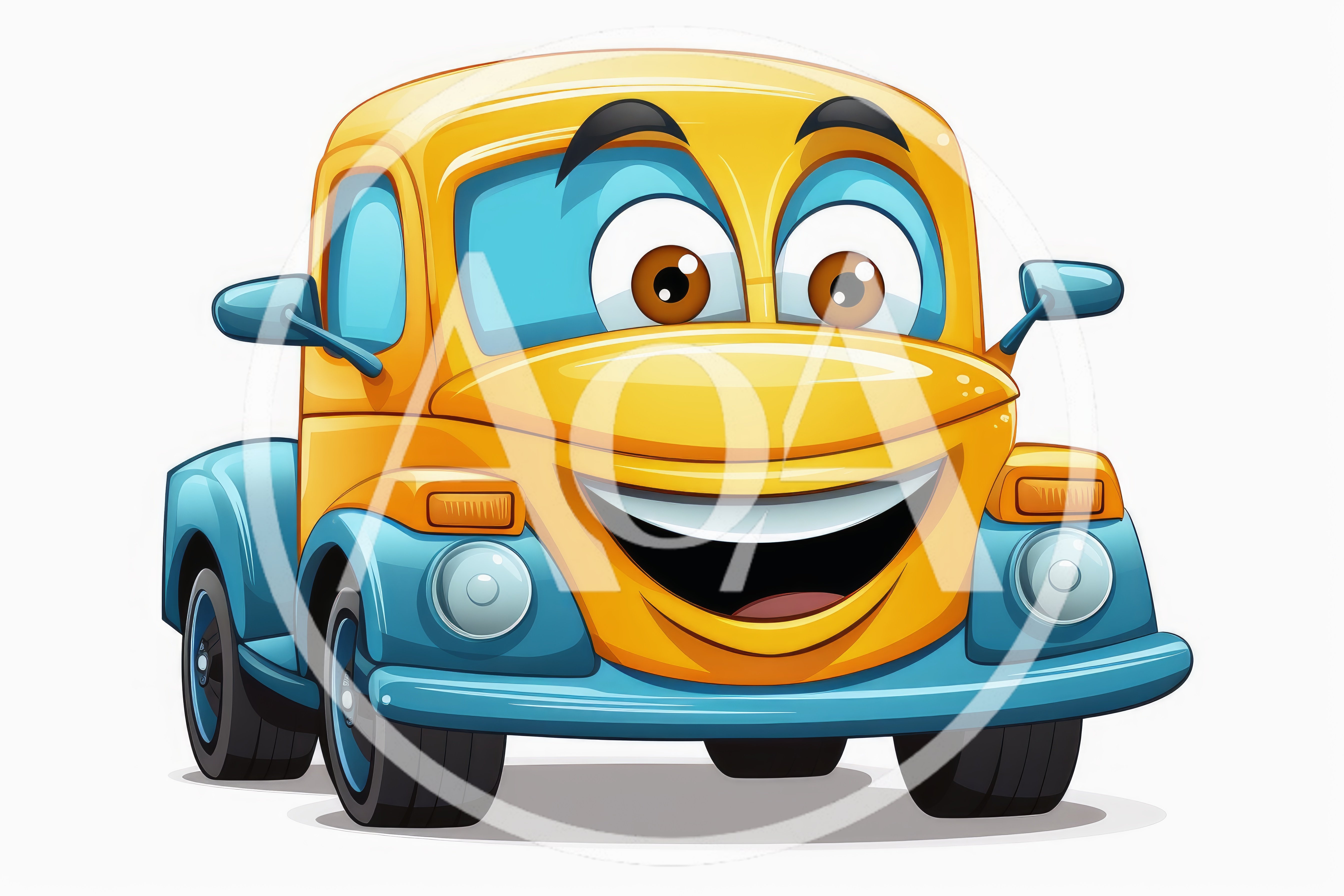 Cartoon Yellow And Blue Pickup Truck Character