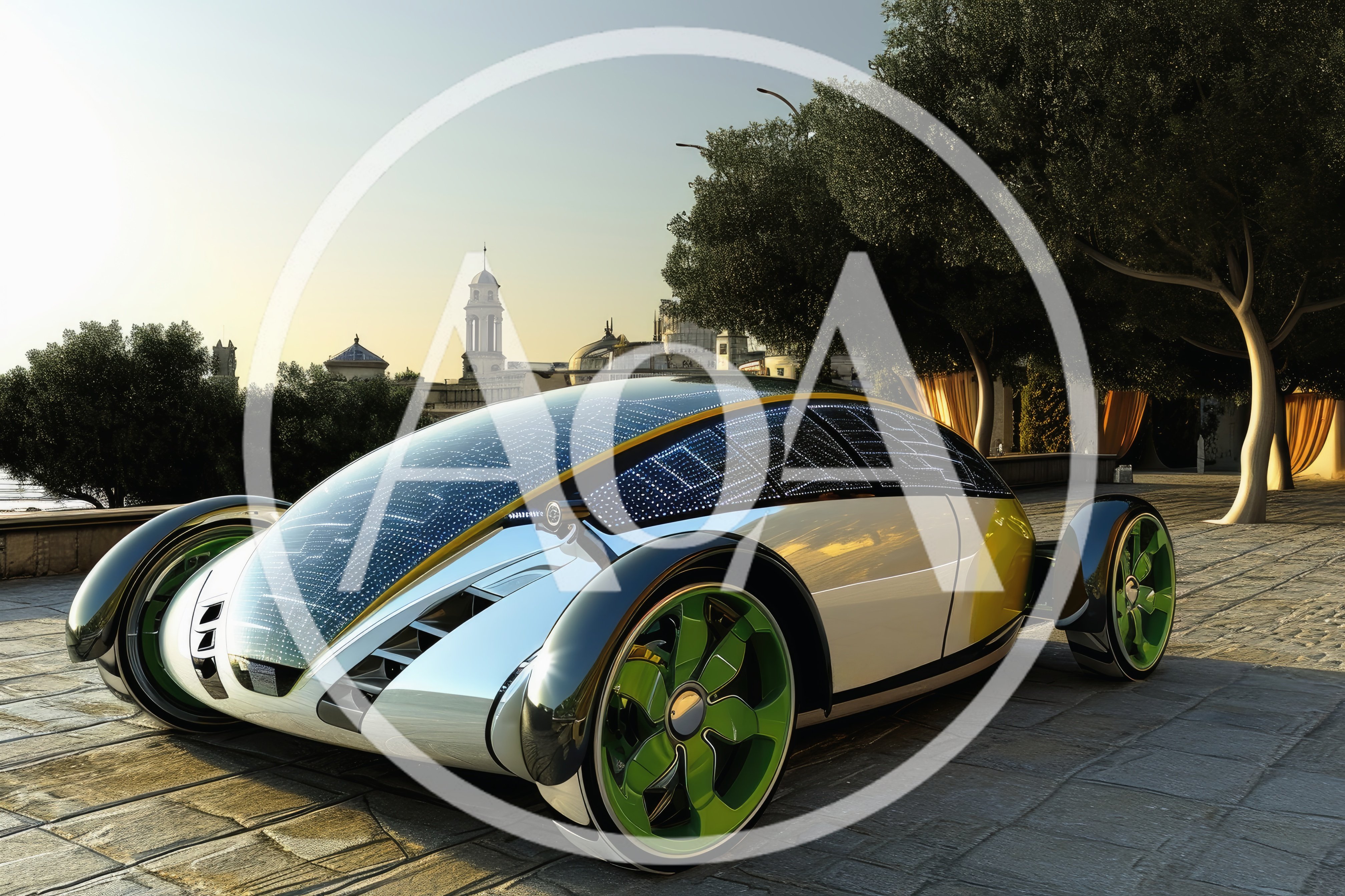 Futuristic Solar Powered Concept Car In Urban Setting