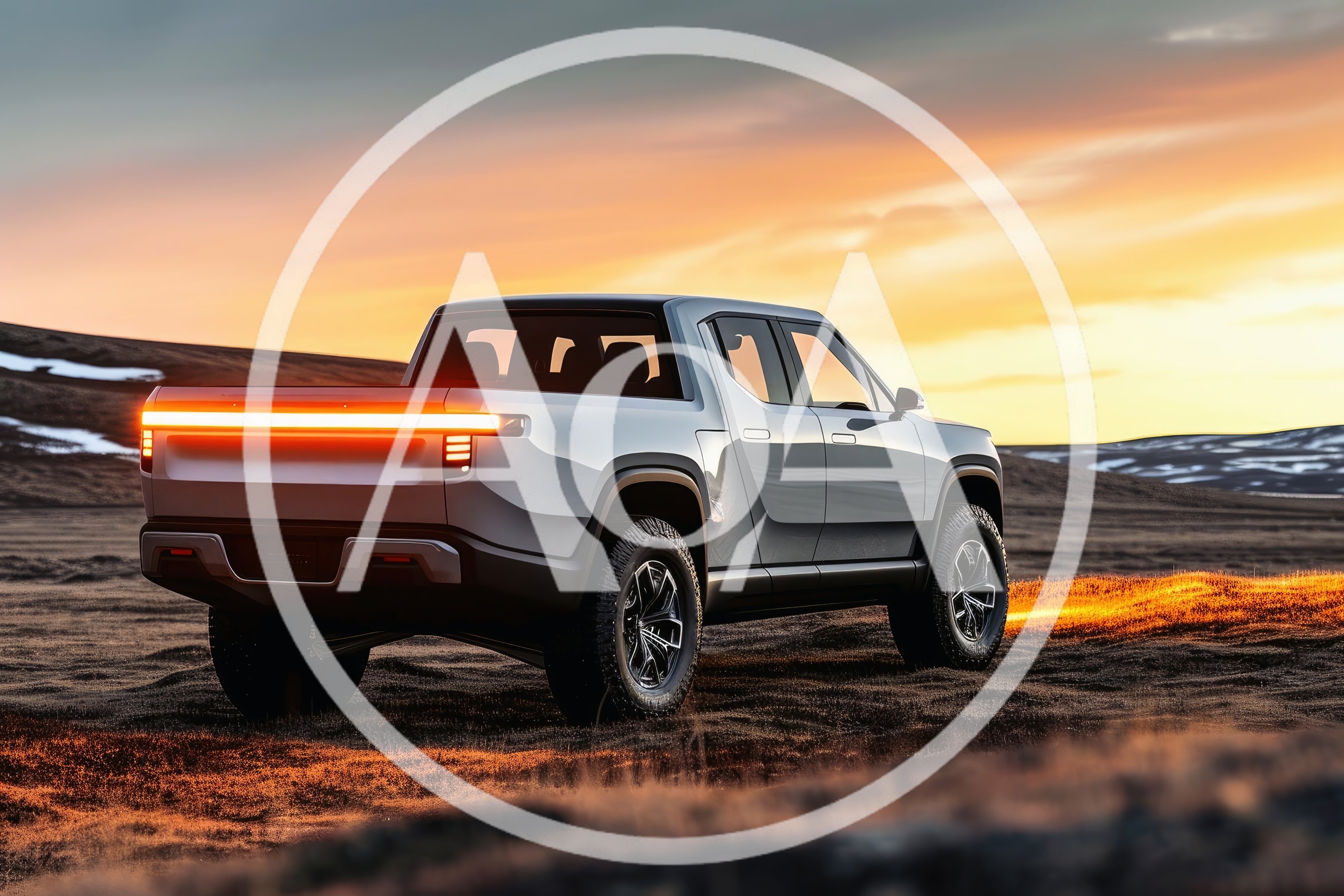 Modern Electric Pickup Truck Parked In Icelandic Landscape