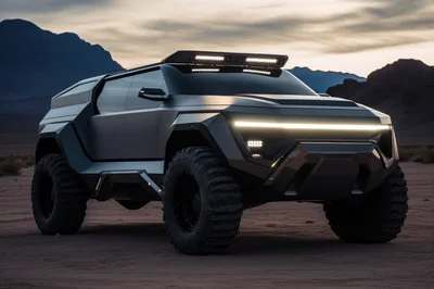 Futuristic Off-Road Concept Vehicle In Desert Landscape