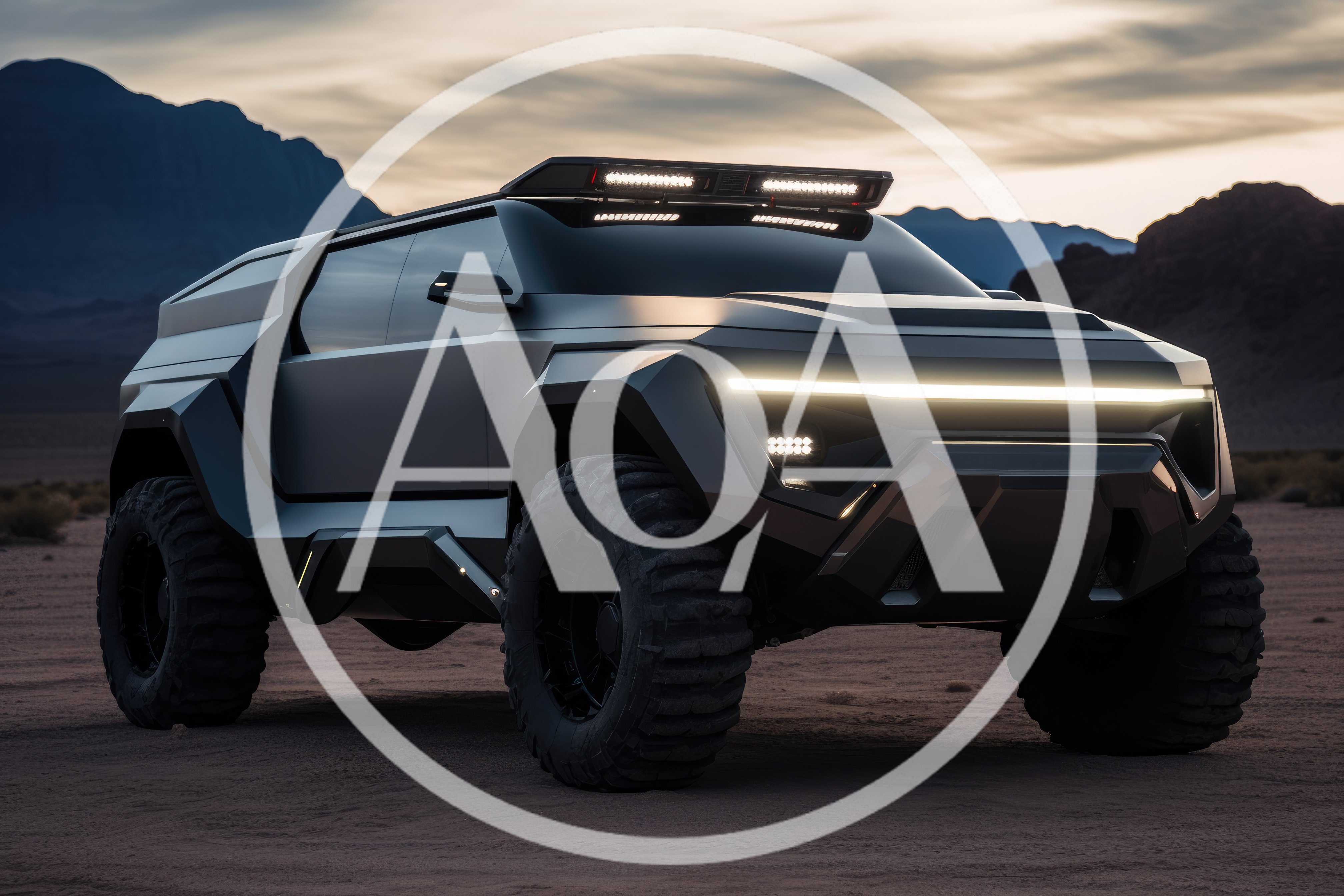 Futuristic Off-Road Concept Vehicle In Desert Landscape