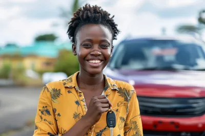 Happy Young Woman Holding Car Keys