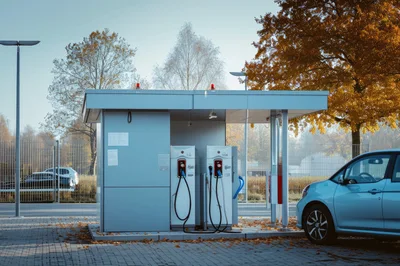 Electric Vehicle Charging Station in an Outdoor Parking Lot