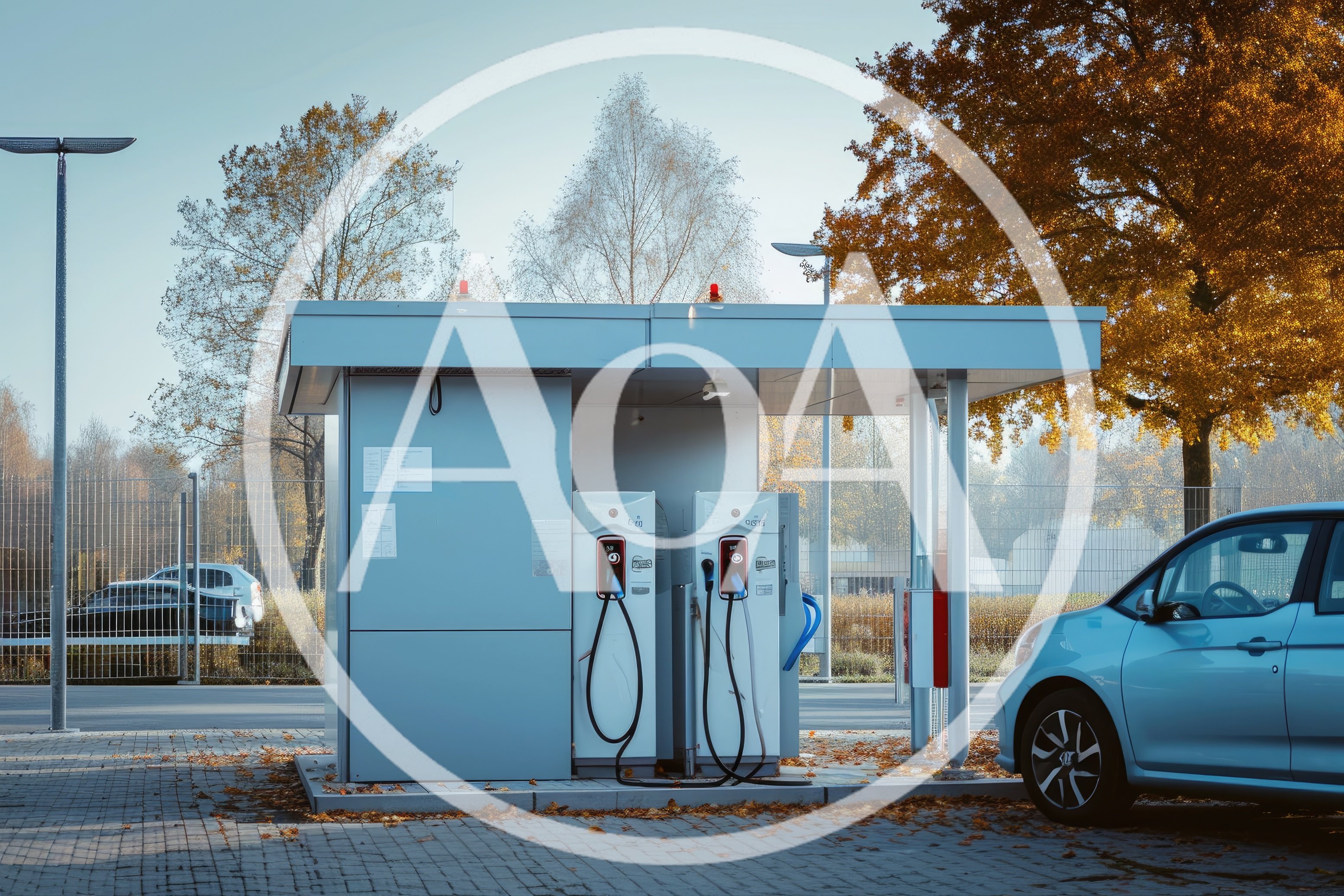 Electric Vehicle Charging Station in an Outdoor Parking Lot