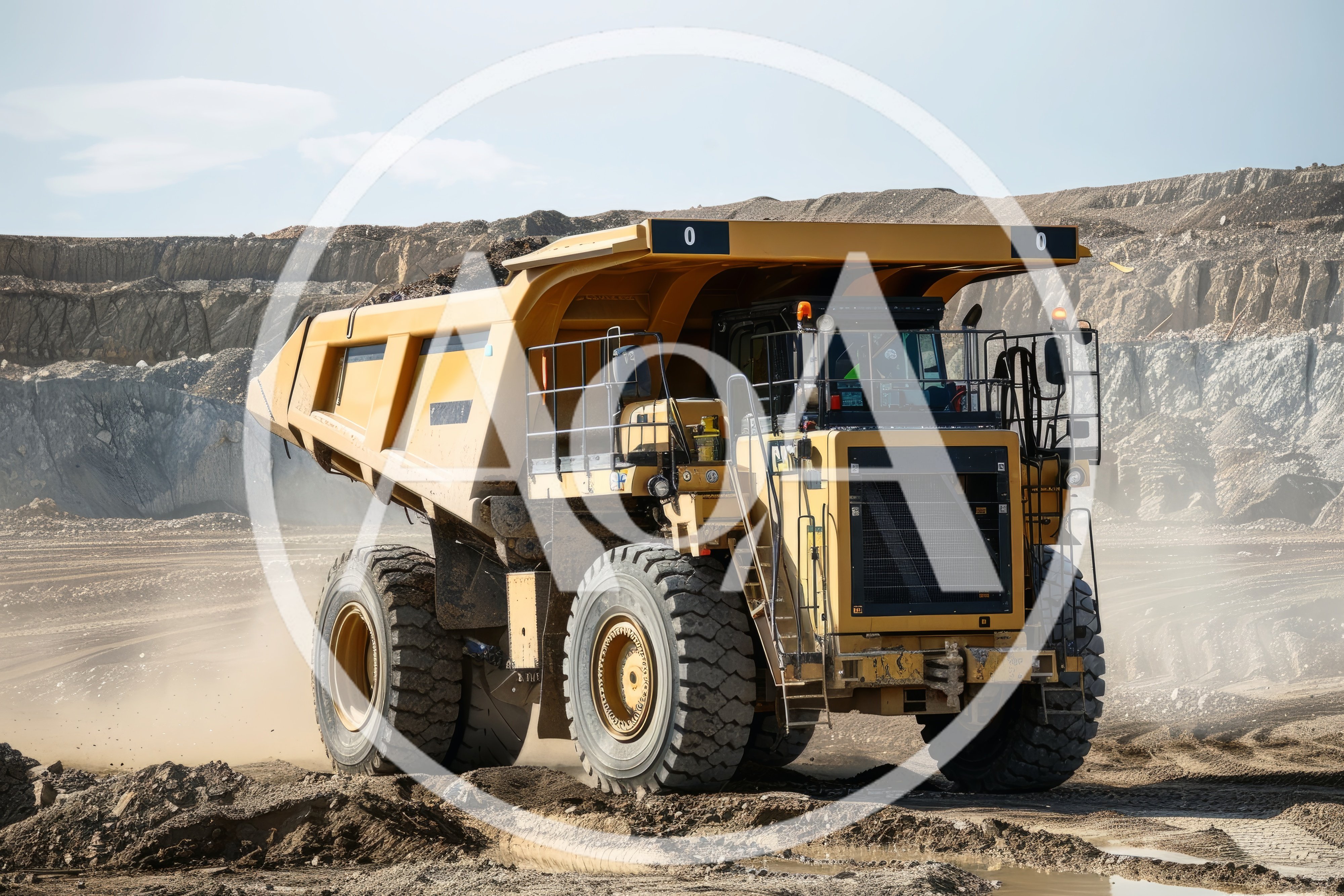 Large Yellow Mining Dump Truck Operating In Open Pit