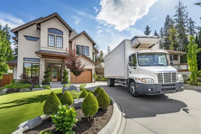 White Box Truck Parked In Residential Driveway