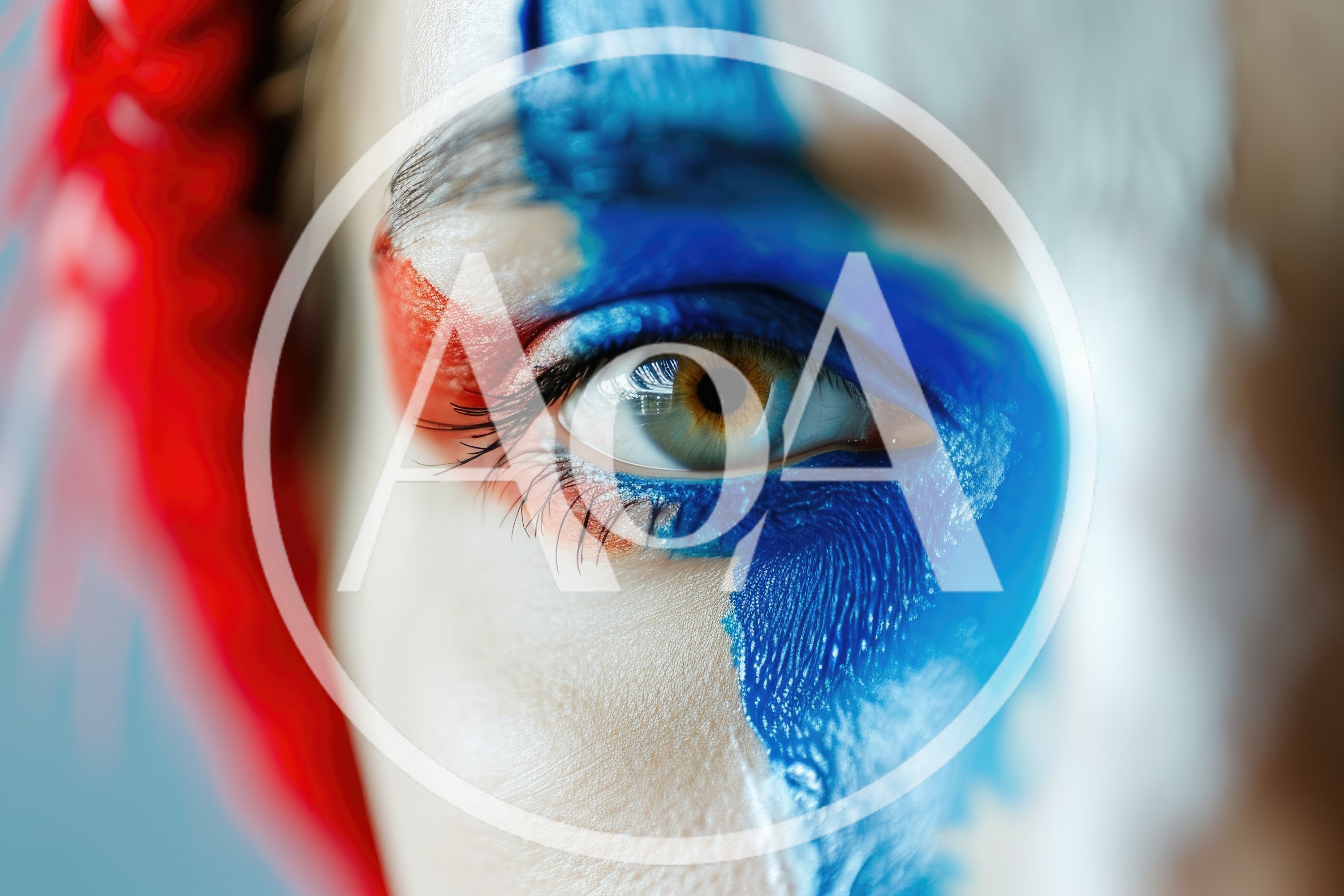 Extreme Close Up Of Human Eye With Patriotic Face Paint
