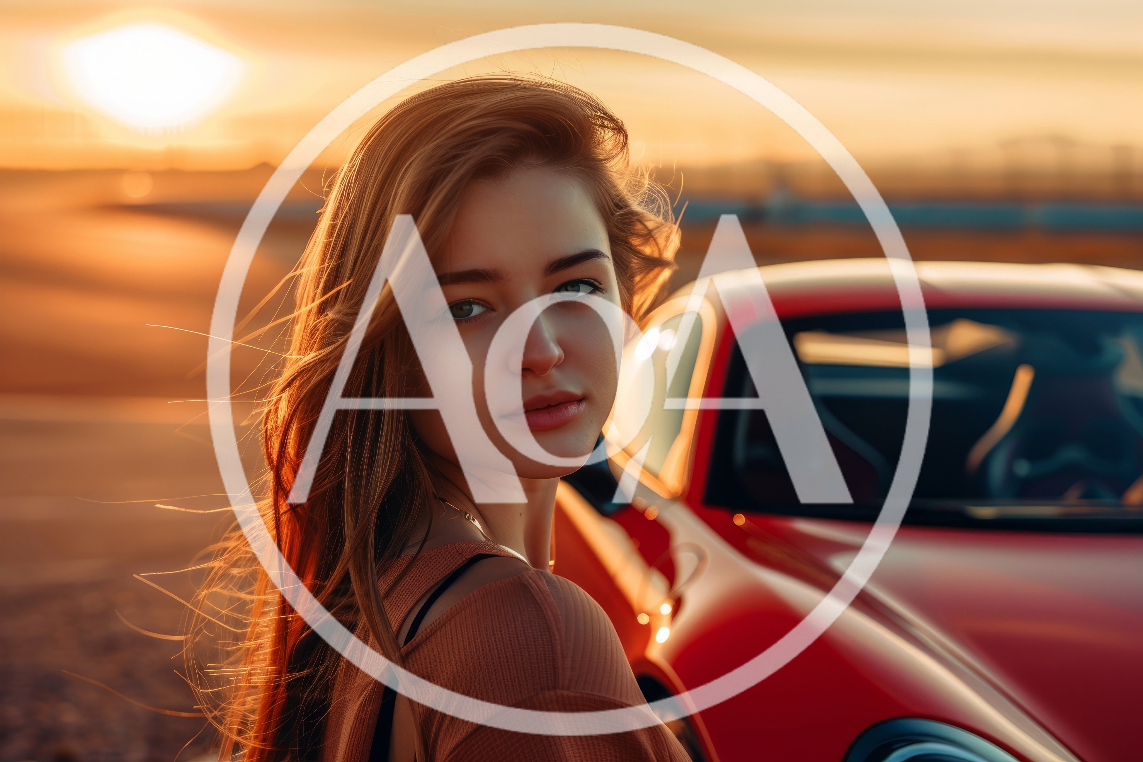 Young Woman Posing Beside A Red Sports Car