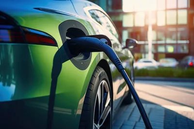 Electric Car Charging At A Modern Urban Station