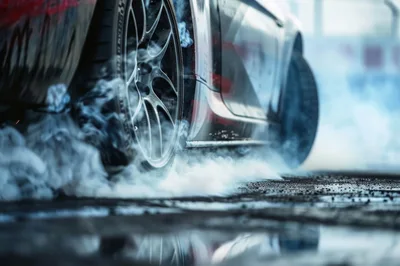 Sports Car Performing A High Speed Drift Burnout