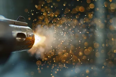 Close Up Of A Revolver Firing With Sparks